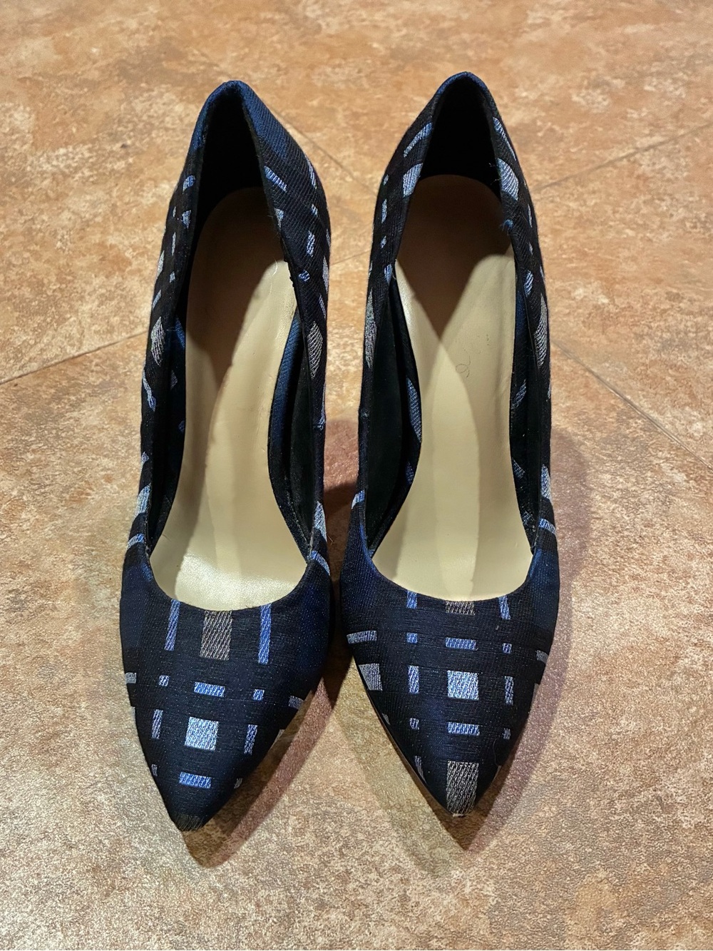 Fergie pointed  Toe Women's Dress Pumps in Blue Plaid